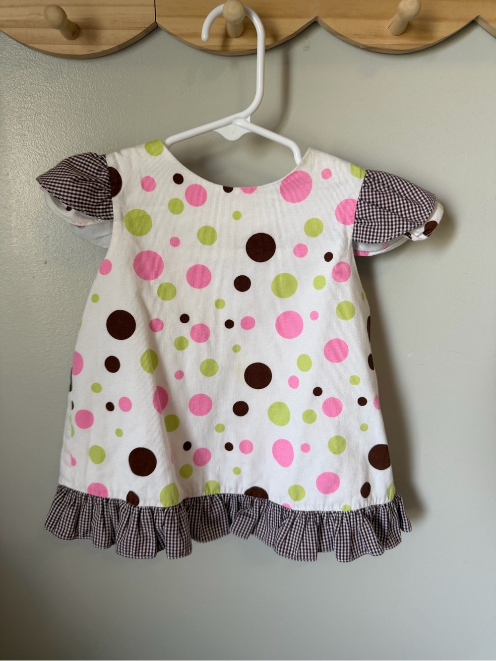 Remember Nguyen Girls 2T Polka Dot Cotton Top Puff Sleeve Ruffle Button Shirt